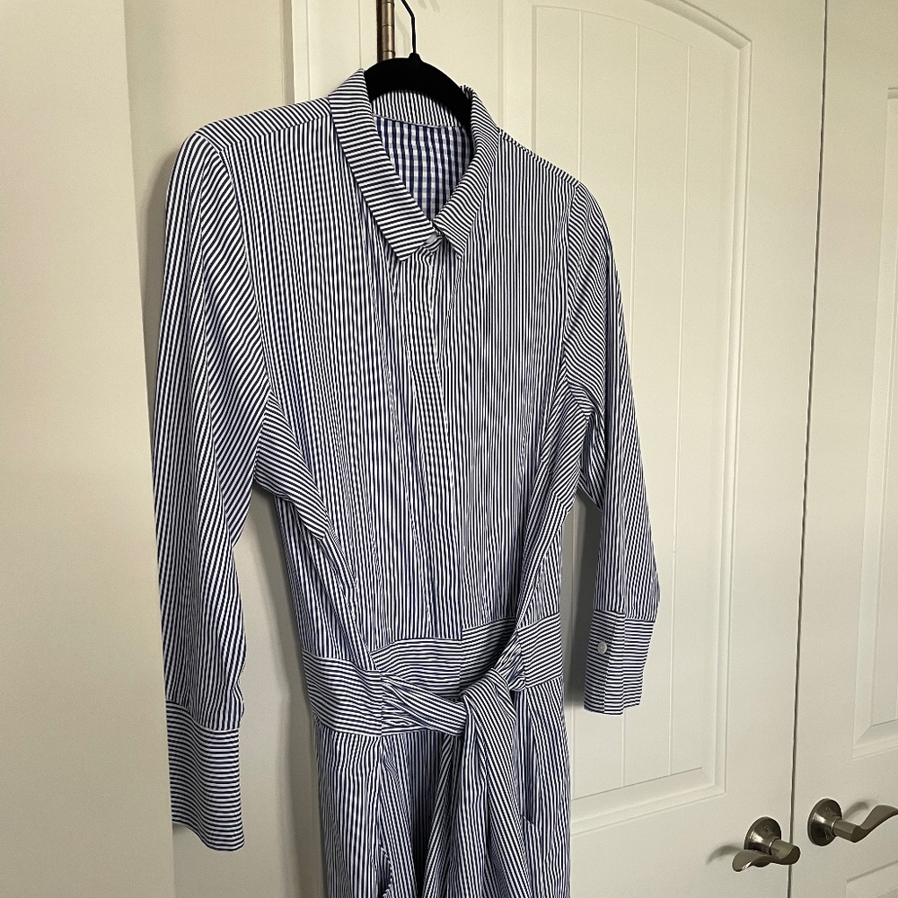 Gretchen Scott - Size 10 - Navy Pinstripe Shirtdress